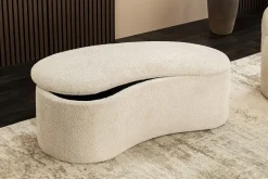 Extravagante Polsterbank ELEMENTAL 120cm champagner beige Feinstrick Bouclé mit Stauraum