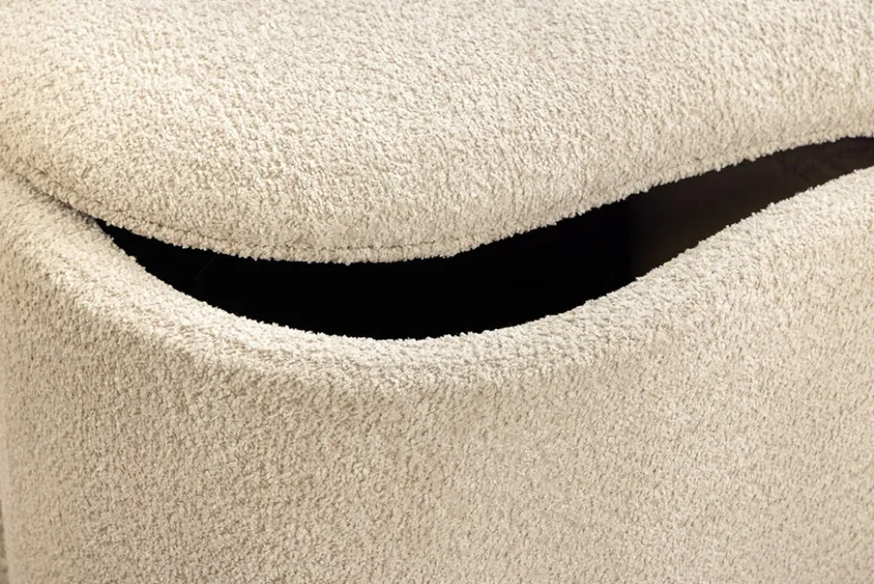 Extravagante Polsterbank ELEMENTAL 120cm champagner beige Feinstrick Bouclé mit Stauraum