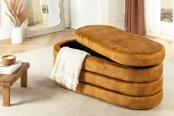 Extravagante Polsterbank VOGUE 115cm senfgelb Samt Sitzbank mit Stauraum