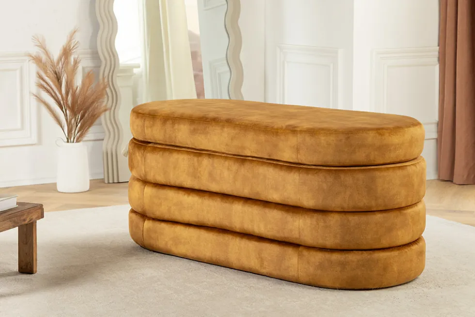 Extravagante Polsterbank VOGUE 115cm senfgelb Samt Sitzbank mit Stauraum