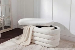 Extravagante Polsterbank VOGUE 85cm weiß Bouclé Sitzbank mit Stauraum