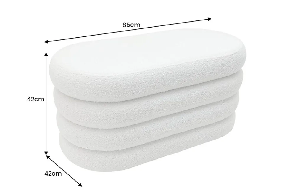 Extravagante Polsterbank VOGUE 85cm weiß Bouclé Sitzbank mit Stauraum