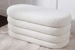 Extravagante Polsterbank VOGUE 85cm weiß Bouclé Sitzbank mit Stauraum