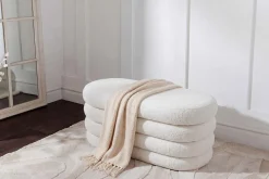 Extravagante Polsterbank VOGUE 85cm weiß Bouclé Sitzbank mit Stauraum