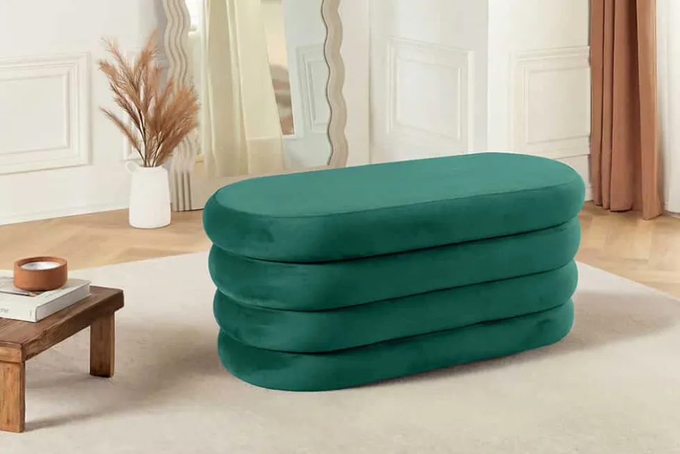 Extravagante Polsterbank VOGUE 85cm grün Samt Sitzbank mit Stauraum