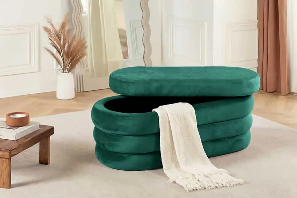 Extravagante Polsterbank VOGUE 85cm grün Samt Sitzbank mit Stauraum