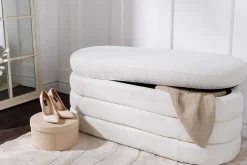 Extravagante Polsterbank VOGUE 115cm creme weiß Bouclé Sitzbank mit Stauraum