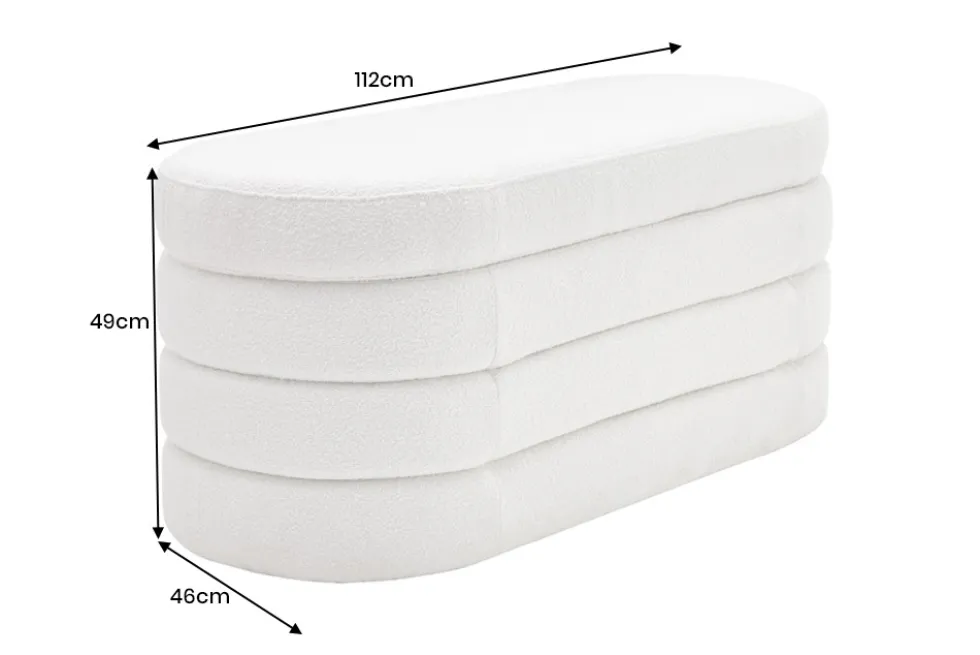 Extravagante Polsterbank VOGUE 115cm creme weiß Bouclé Sitzbank mit Stauraum