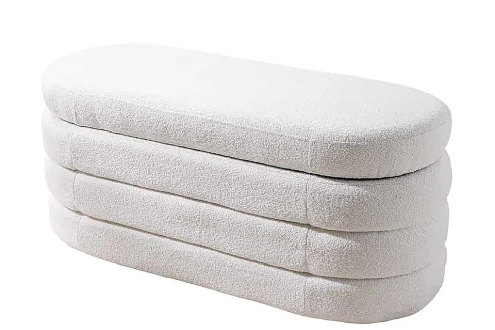 Extravagante Polsterbank VOGUE 115cm creme weiß Bouclé Sitzbank mit Stauraum