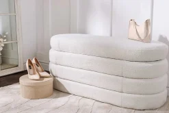Extravagante Polsterbank VOGUE 115cm creme weiß Bouclé Sitzbank mit Stauraum