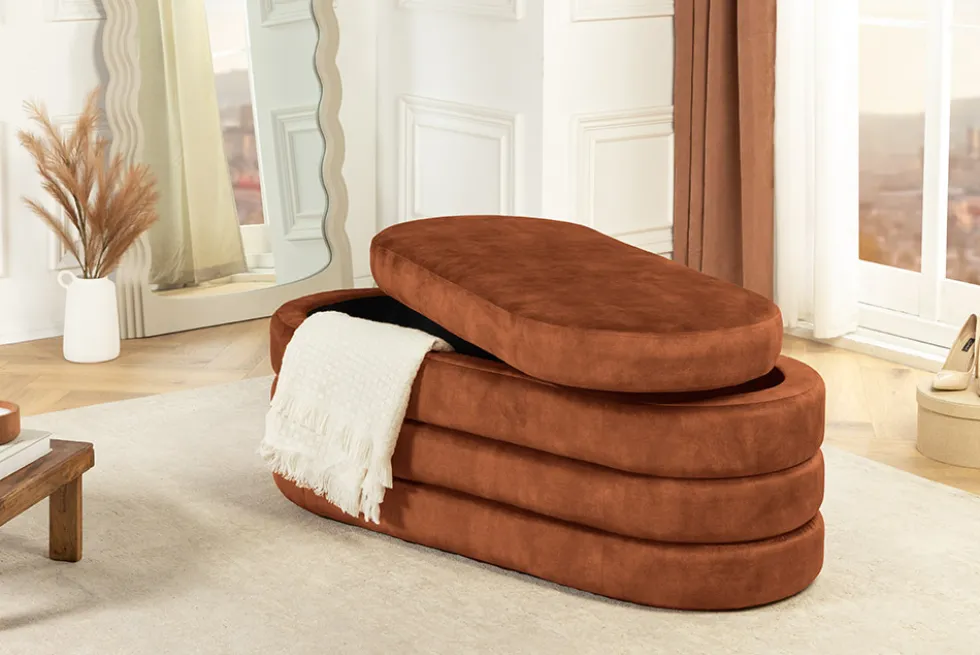 Extravagante Polsterbank VOGUE 115cm rost braun Samt Sitzbank mit Stauraum
