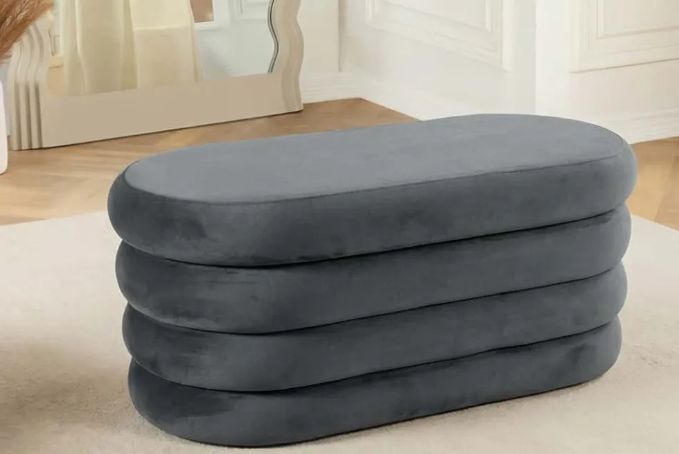 Extravagante Polsterbank VOGUE 85cm grau Samt Sitzbank mit Stauraum