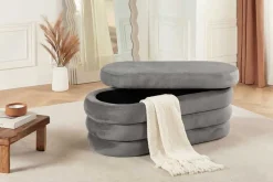 Extravagante Polsterbank VOGUE 85cm grau Samt Sitzbank mit Stauraum