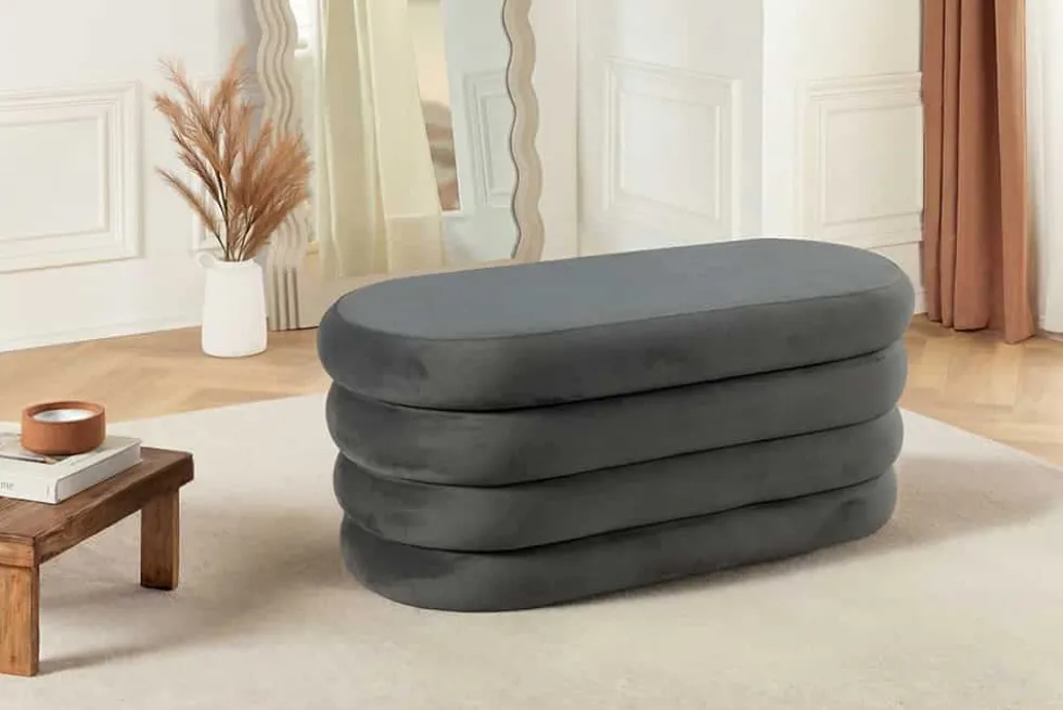 Extravagante Polsterbank VOGUE 85cm grau Samt Sitzbank mit Stauraum