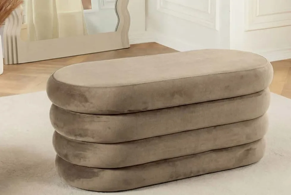 Extravagante Polsterbank VOGUE 85cm champagner Samt Sitzbank mit Stauraum