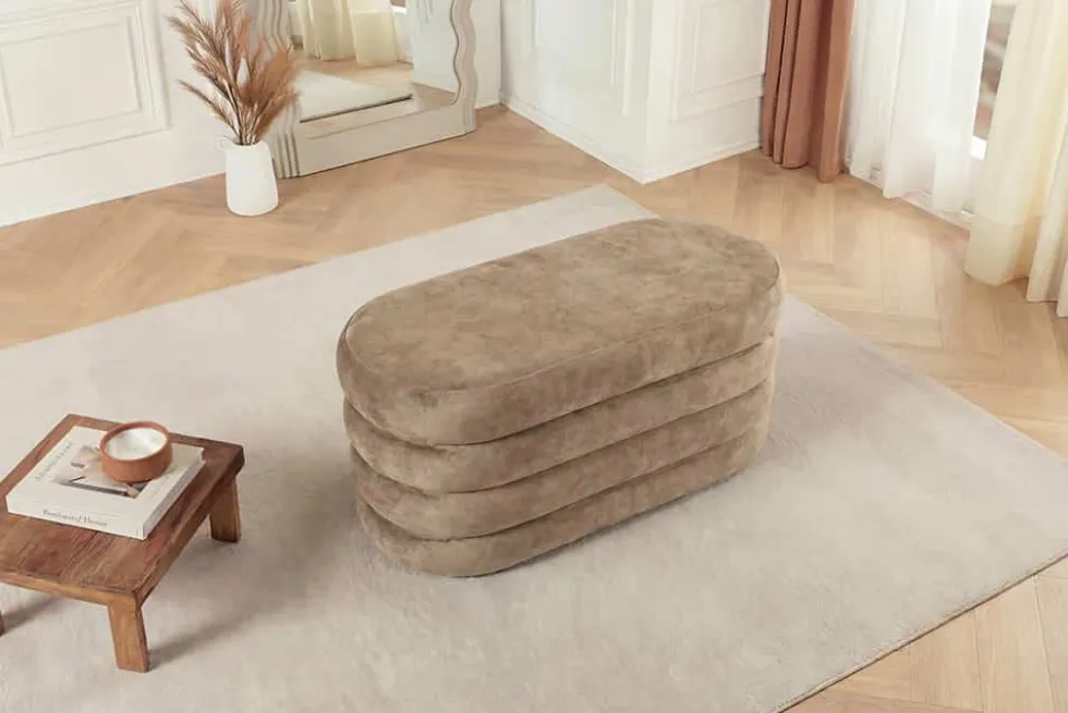 Extravagante Polsterbank VOGUE 85cm champagner Samt Sitzbank mit Stauraum