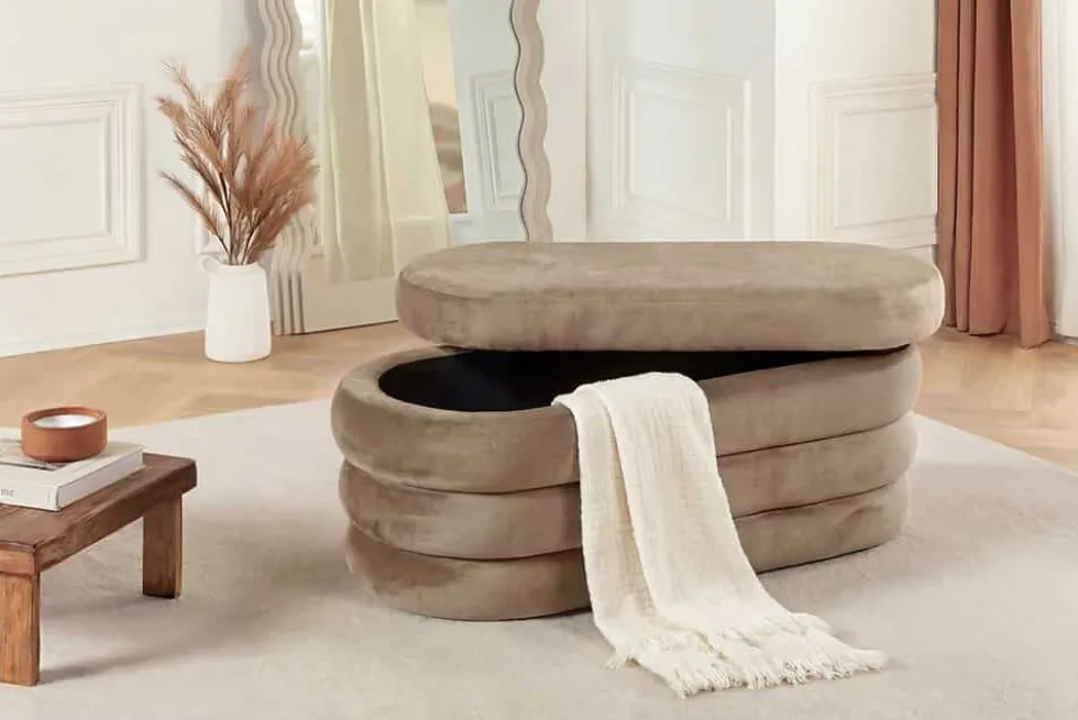 Extravagante Polsterbank VOGUE 85cm champagner Samt Sitzbank mit Stauraum
