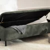 Extravagante Polsterbank EN VOGUE 120cm grün Samt mit Stauraum schwarze Metallbeine