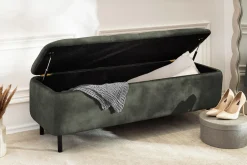Extravagante Polsterbank EN VOGUE 120cm grün Samt mit Stauraum schwarze Metallbeine