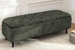 Extravagante Polsterbank EN VOGUE 120cm grün Samt mit Stauraum schwarze Metallbeine