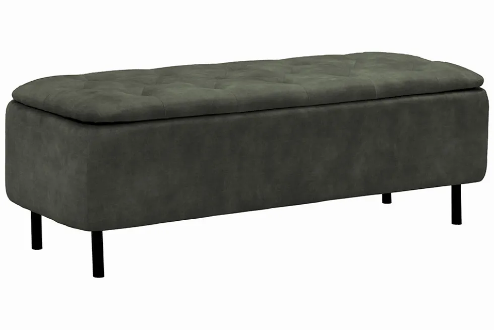 Extravagante Polsterbank EN VOGUE 120cm grün Samt mit Stauraum schwarze Metallbeine