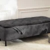 Extravagante Polsterbank EN VOGUE 120cm grau Samt mit Stauraum schwarze Metallbeine