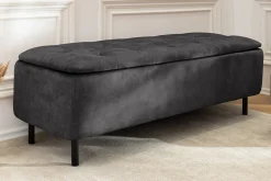 Extravagante Polsterbank EN VOGUE 120cm grau Samt mit Stauraum schwarze Metallbeine