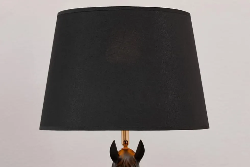 Extravagante Tischlampe BLACK BEAUTY 75cm schwarz gold Pferde-Skulptur