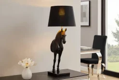 Extravagante Tischlampe BLACK BEAUTY 75cm schwarz gold Pferde-Skulptur