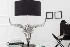 Extravagante Tischlampe EL TORO 68cm schwarz Stierkopf Tischleuchte