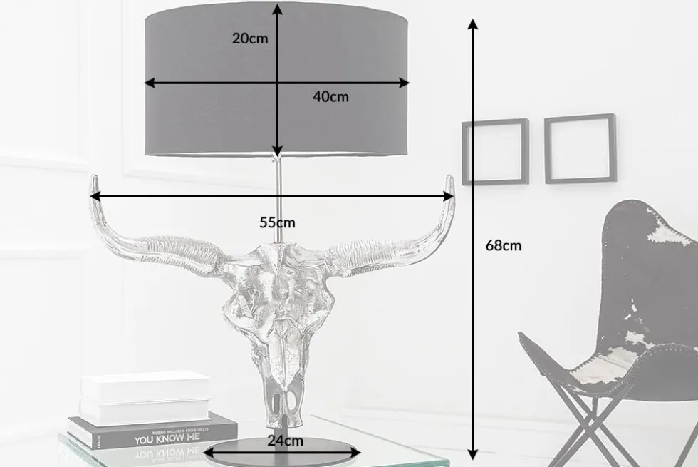 Extravagante Tischlampe EL TORO 68cm schwarz Stierkopf Tischleuchte