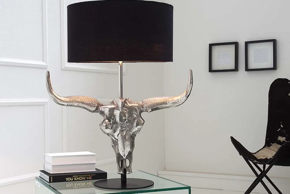 Extravagante Tischlampe EL TORO 68cm schwarz Stierkopf Tischleuchte