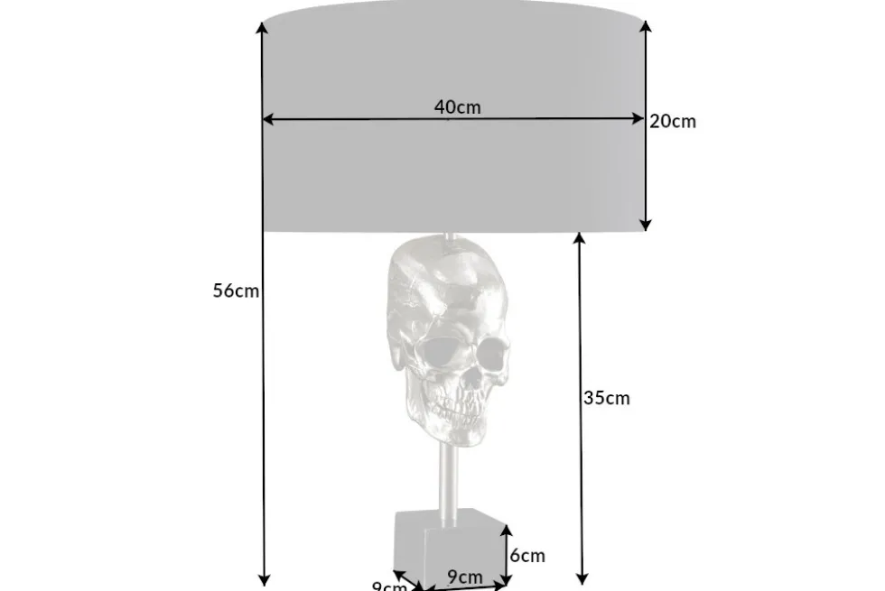 Extravagante Tischlampe SKULL 56cm schwarz silber Metall Totenkopf Skulptur Leuchte