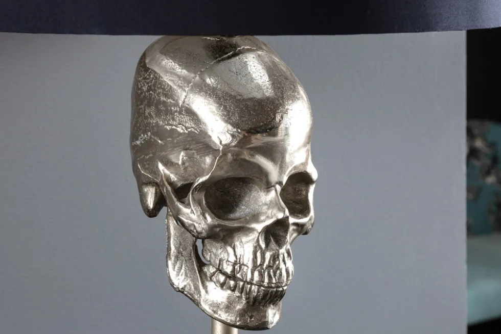 Extravagante Tischlampe SKULL 56cm schwarz silber Metall Totenkopf Skulptur Leuchte
