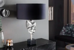 Extravagante Tischlampe SKULL 56cm schwarz silber Metall Totenkopf Skulptur Leuchte