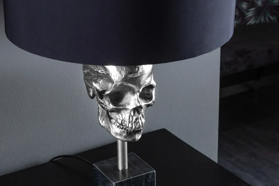 Extravagante Tischlampe SKULL 56cm schwarz silber Metall Totenkopf Skulptur Leuchte