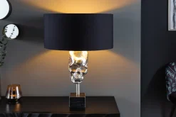 Extravagante Tischlampe SKULL 56cm schwarz silber Metall Totenkopf Skulptur Leuchte