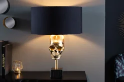 Extravagante Tischlampe SKULL 56cm schwarz gold Metall Totenkopf Skulptur Leuchte