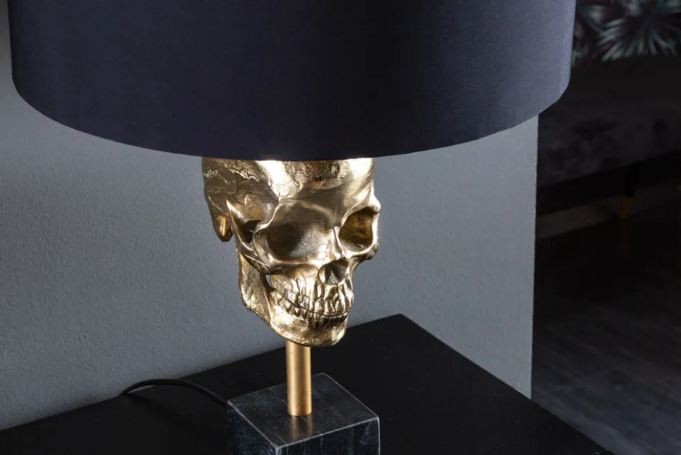 Extravagante Tischlampe SKULL 56cm schwarz gold Metall Totenkopf Skulptur Leuchte