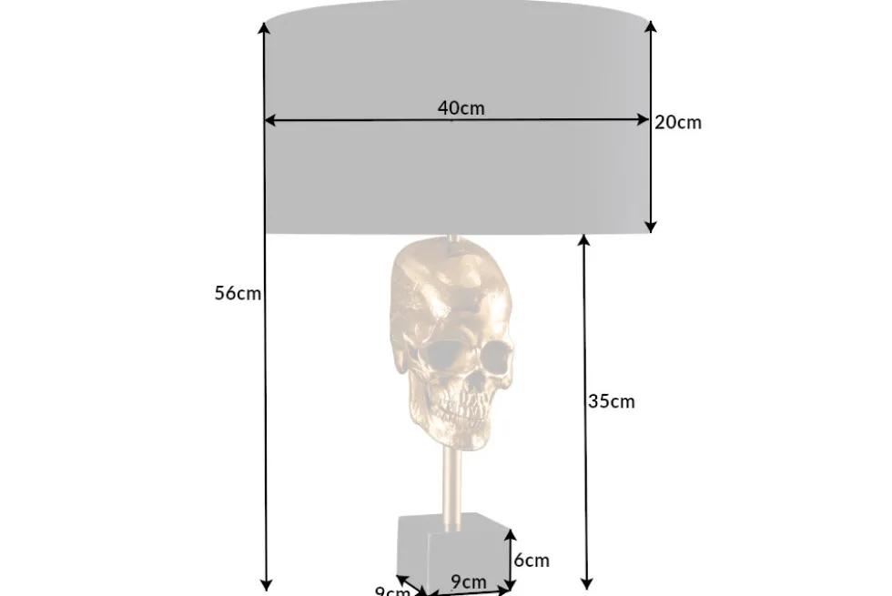Extravagante Tischlampe SKULL 56cm schwarz gold Metall Totenkopf Skulptur Leuchte