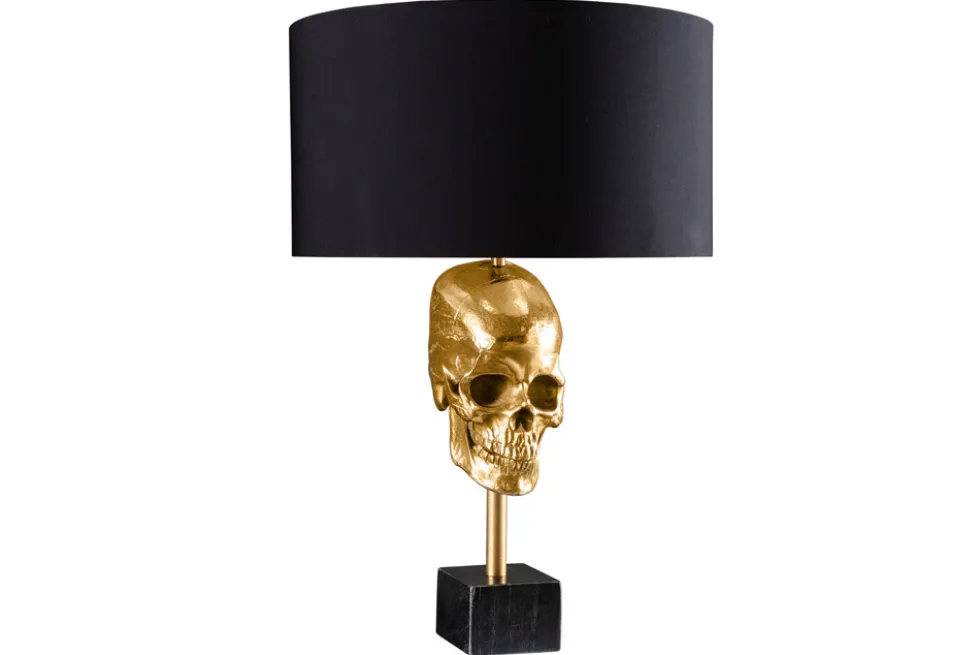 Extravagante Tischlampe SKULL 56cm schwarz gold Metall Totenkopf Skulptur Leuchte