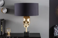 Extravagante Tischlampe SKULL 56cm schwarz gold Metall Totenkopf Skulptur Leuchte