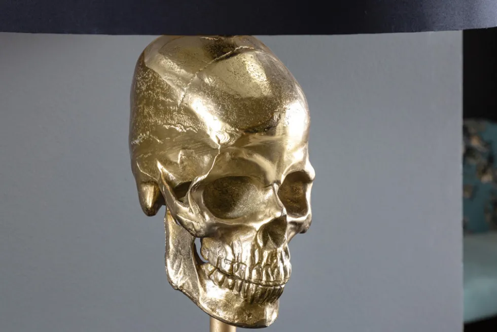 Extravagante Tischlampe SKULL 56cm schwarz gold Metall Totenkopf Skulptur Leuchte
