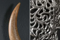 Extravagante Wanddekoration EXOTIC BULL 60cm silber Mangoholz Stierkopf