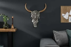 Extravagante Wanddekoration EXOTIC BULL 60cm silber Mangoholz Stierkopf