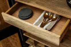 Extravaganter Barschrank ANGEL 140cm schwarz Mangoholz mit goldenen Flügeln
