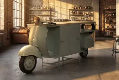 Extravaganter Barschrank SCOOTER 250cm salbei Retro-Konsole Motorroller mit Mangoholz Upcycling