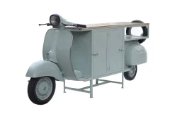 Extravaganter Barschrank SCOOTER 250cm salbei Retro-Konsole Motorroller mit Mangoholz Upcycling