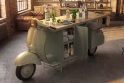 Extravaganter Barschrank SCOOTER 250cm salbei Retro-Konsole Motorroller mit Mangoholz Upcycling