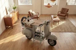 Extravaganter Bartisch SCOOTER 180cm salbei Retro-Konsole Motorroller Mangoholz Upcycling